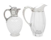 Two Silver-Mounted Glass Pitchers