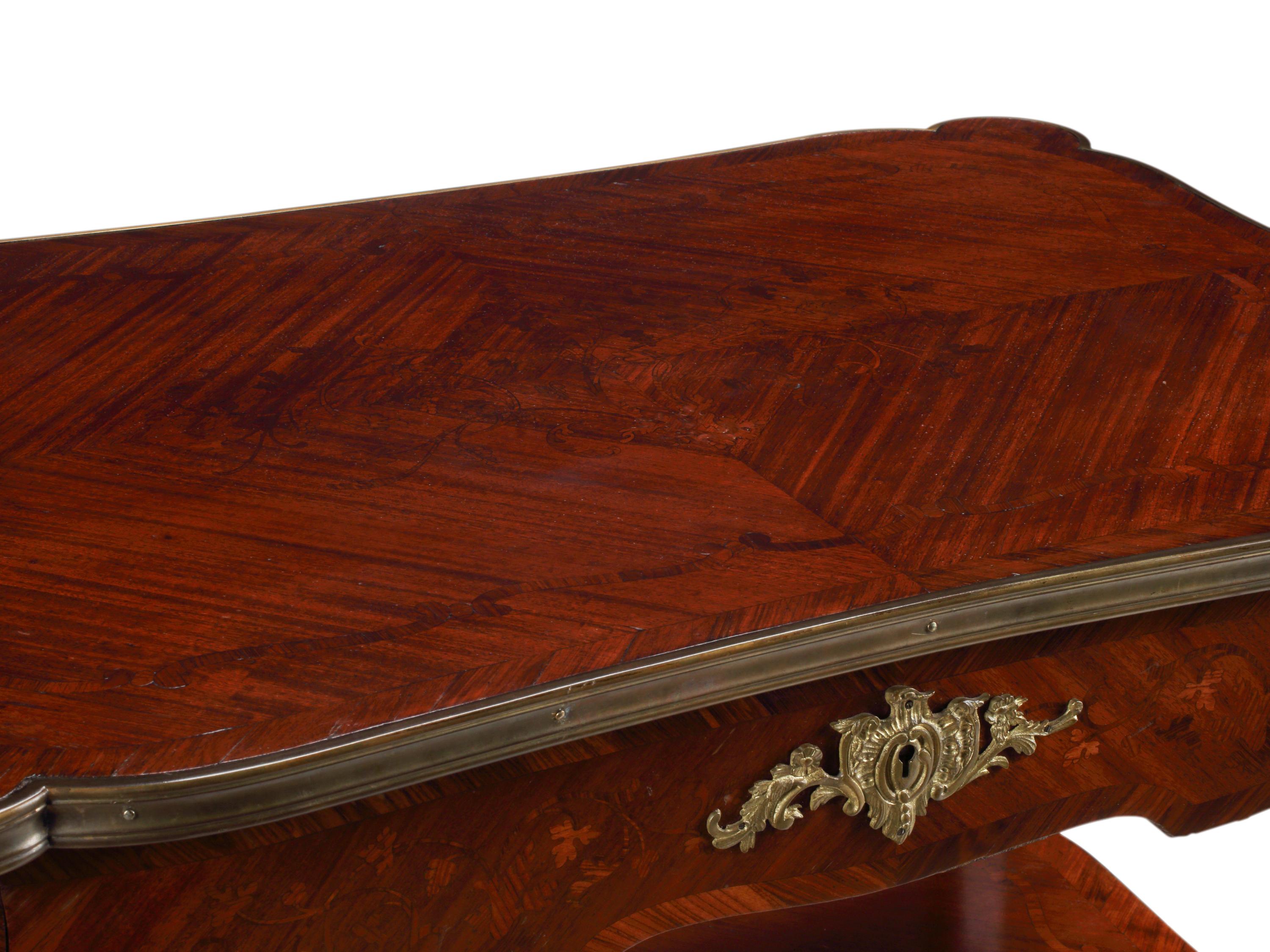 A Louis XV Style Gilt-Bronze Mounted Marquetry Two-Tier Table