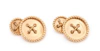 A Pair of 14 Karat Yellow Gold Button Motif Cufflinks,
