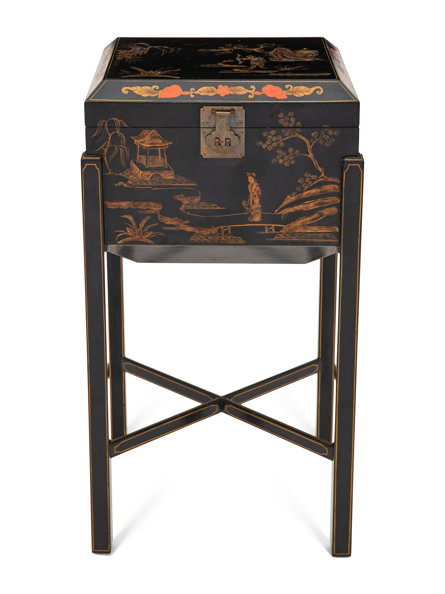 A Chinoiserie Decorated Casket on Stand