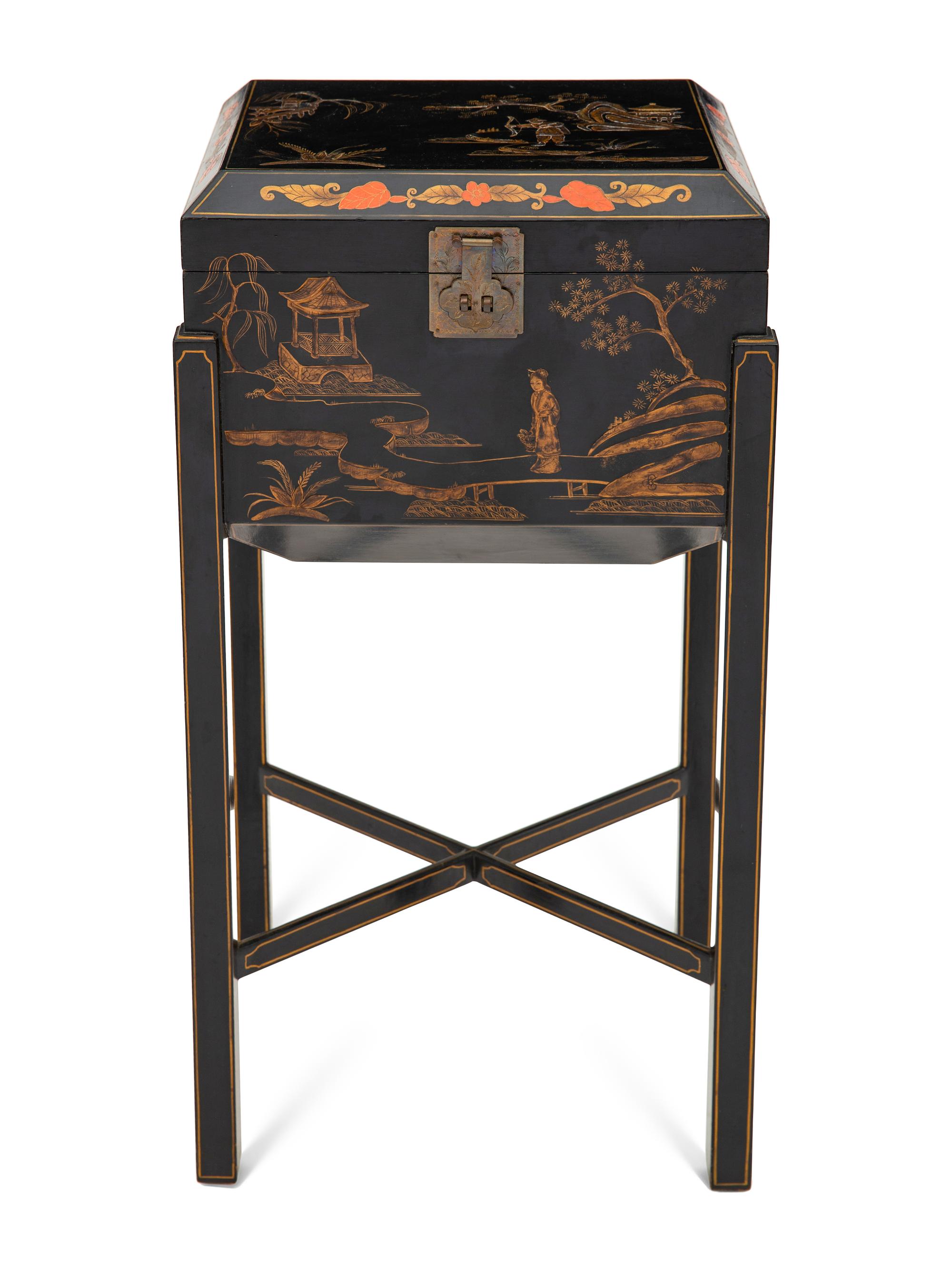 A Chinoiserie Decorated Casket on Stand