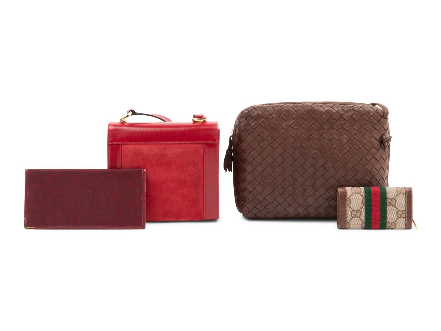 Four Designer Bags and Wallets: One Ferragamo, One Bottega Veneta, Two Gucci