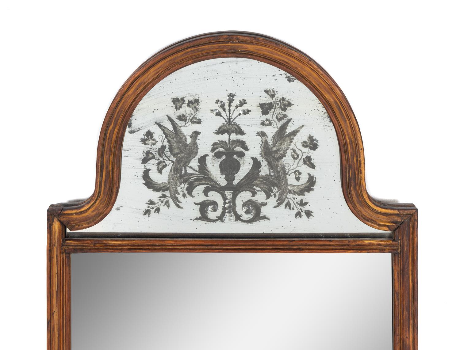 A Continental Reverse-Painted Glass Mirror