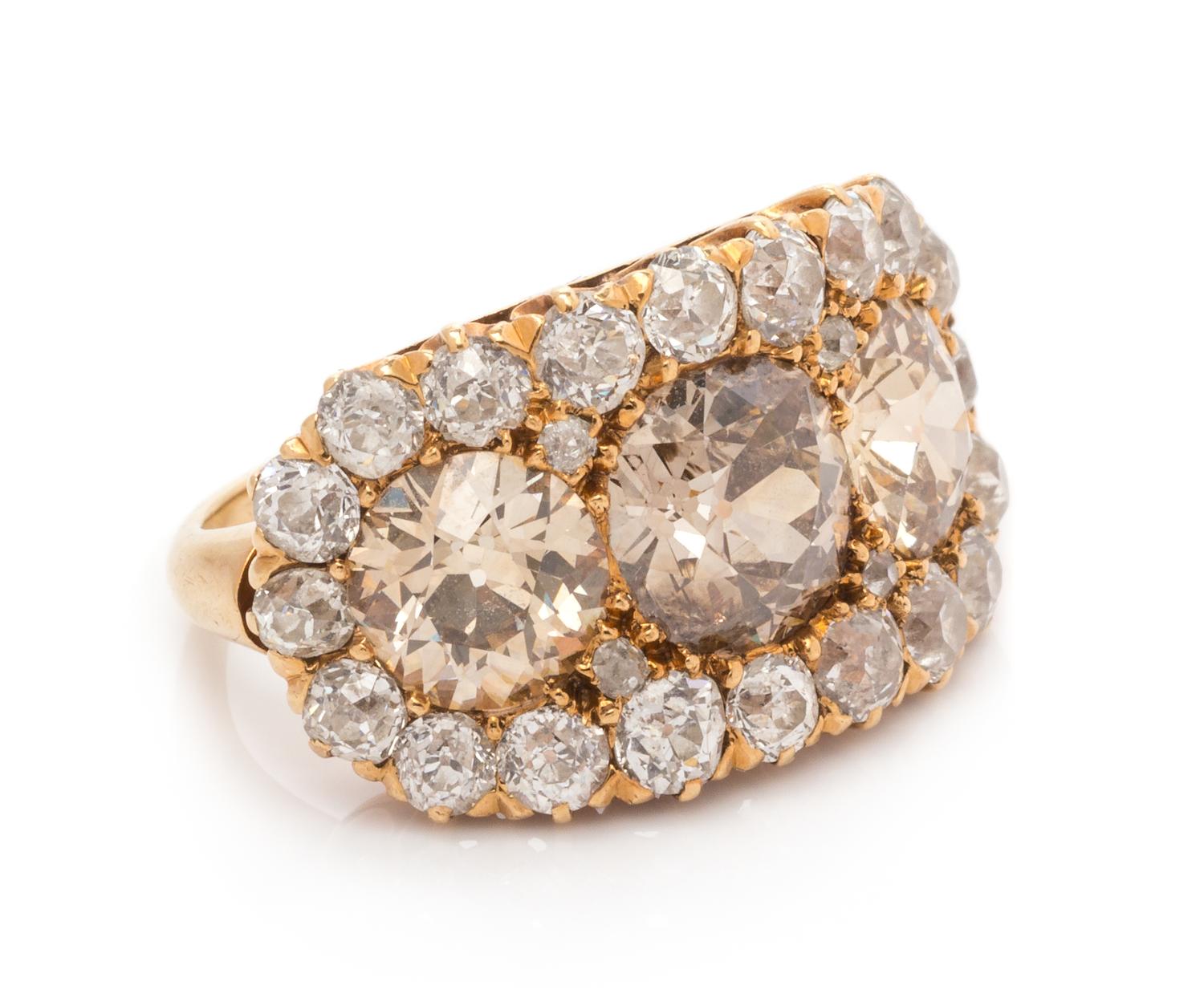 A Victorian Rose Gold, Colored Diamond and Diamond Cluster Ring, 3.10 dwts.