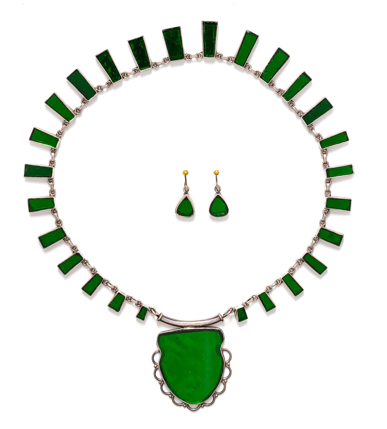 A Sterling Silver and Glass Demi-Parure,