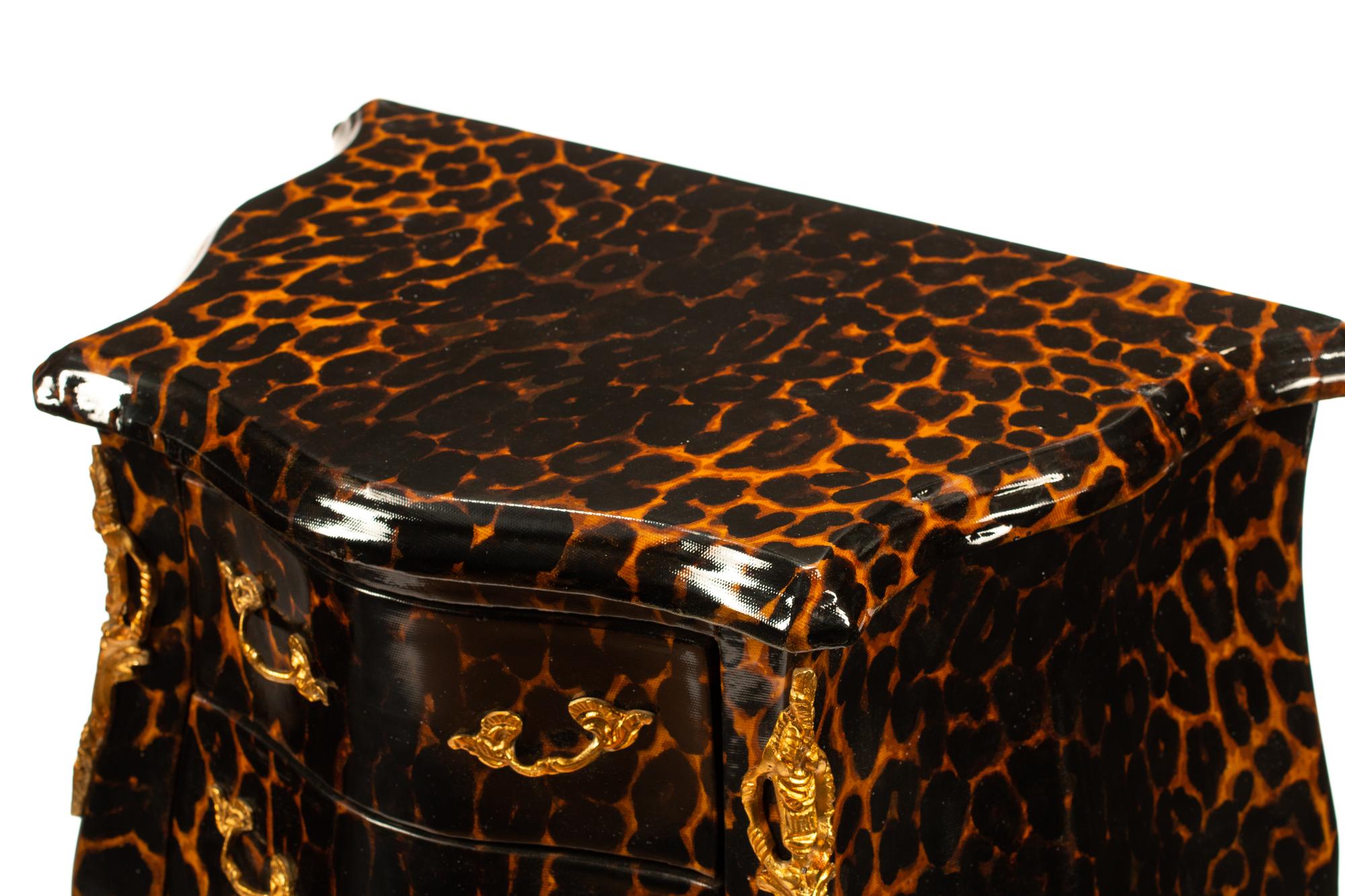 A Pair of Louis XV Style Leopard Motif Side Tables