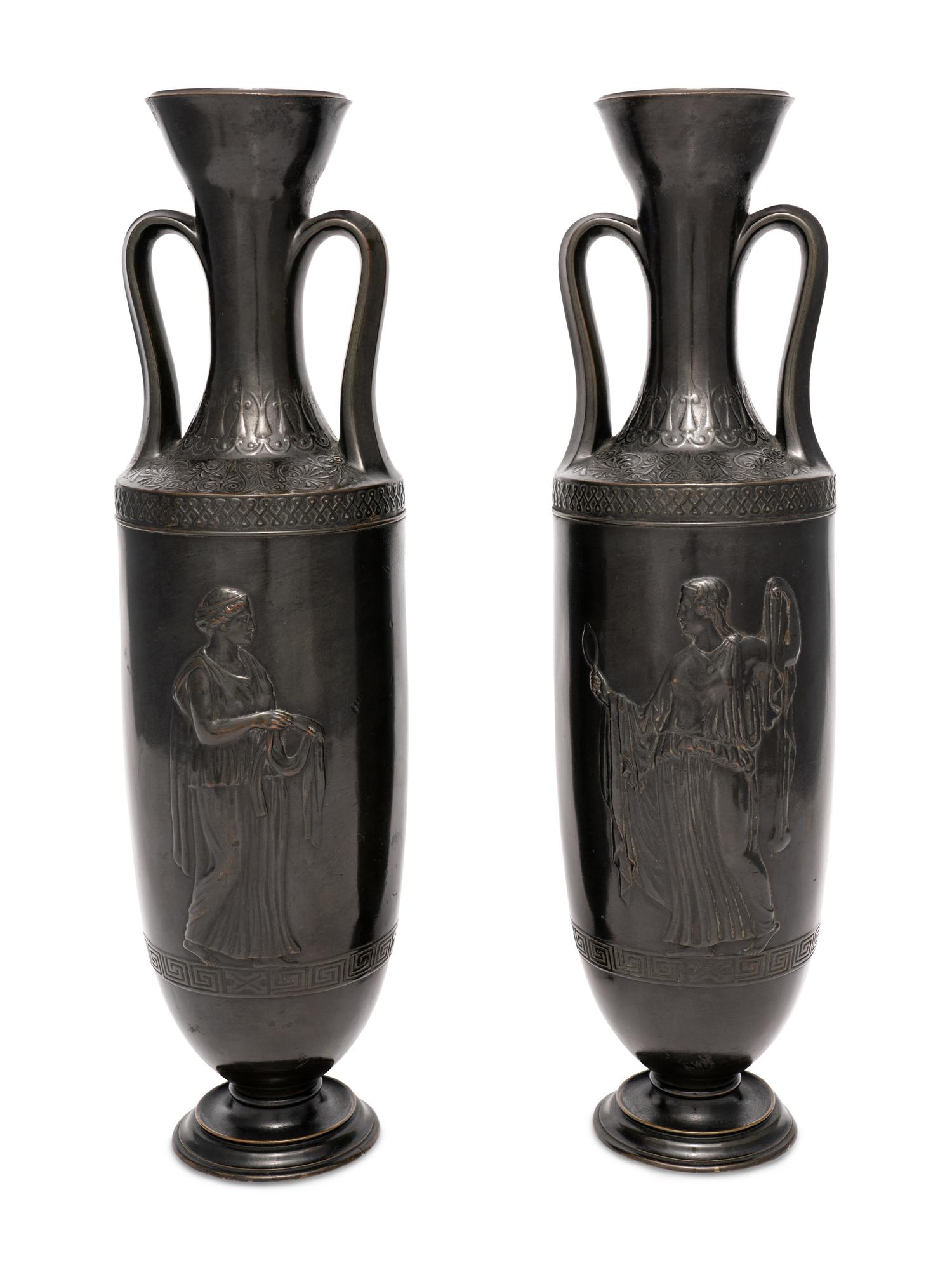 A Pair of Attic Style Bronze Vases