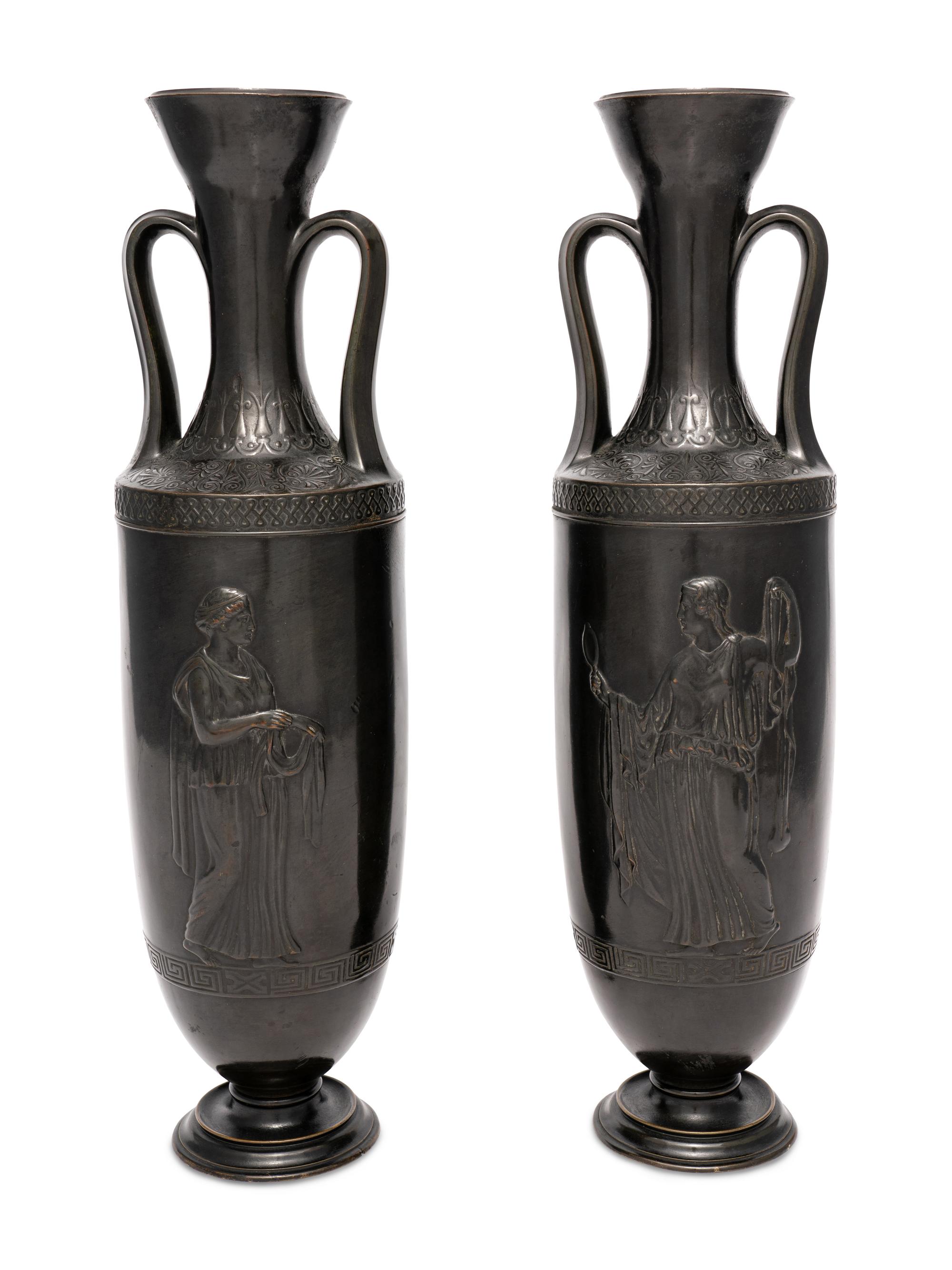 A Pair of Attic Style Bronze Vases