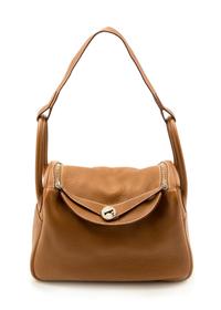 An Hermès Gold Clemence Lindy 30 Handbag, 12" x 7.5" x 6"; Strap drop: 12".