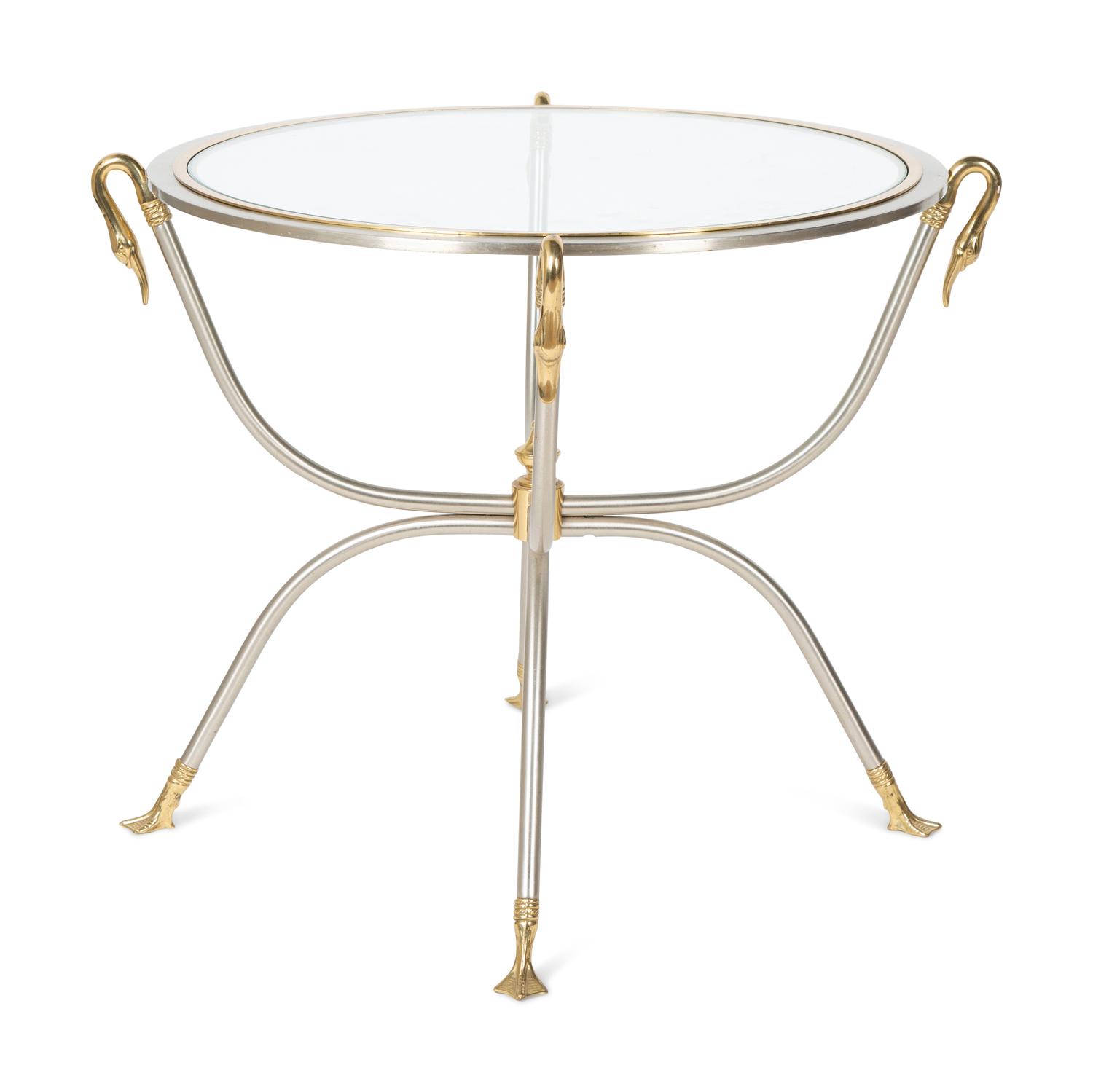 A Steel and Brass Glass-Top Side Table — MID-20TH CENTURY