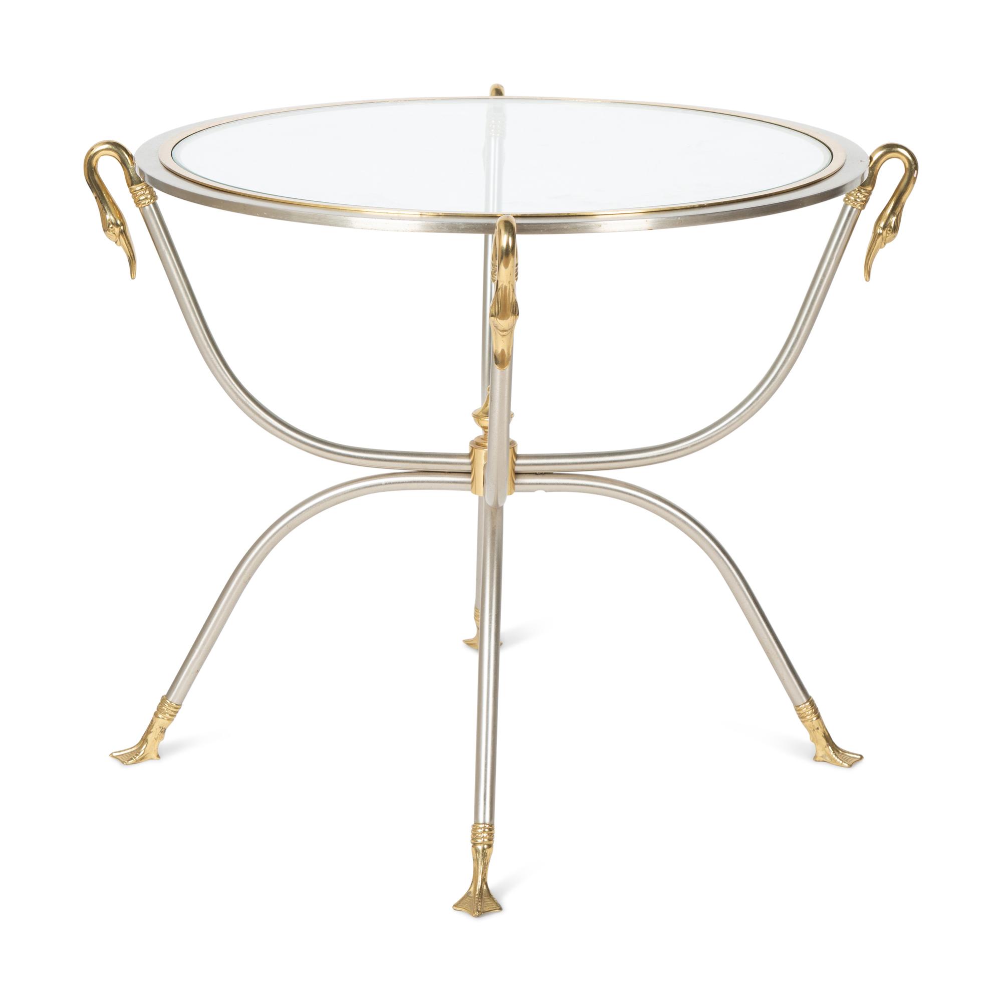 A Steel and Brass Glass-Top Side Table — MID-20TH CENTURY