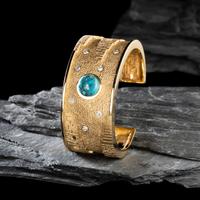 Don Supplee (Hopi, b. 1965) — 14K Gold, Turquoise, and Diamond Pueblo Cuff Bracelet