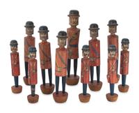 A Set of Painted Wood and Lithographed Military Ten-Pins