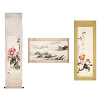 Three Chinese Ink and Color on Paper Paintings — 中國書畫一組三件