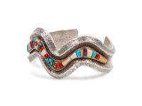Tufa Cast Silver and Multi-Stone Chanel Inlay Cuff Bracelet