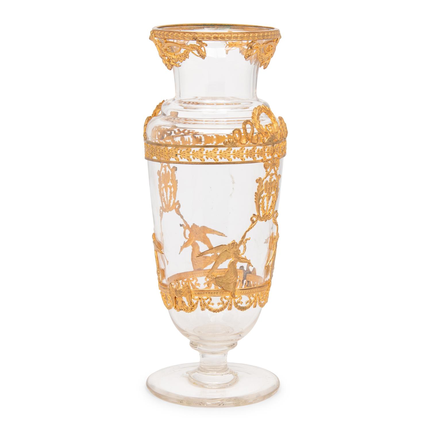 A French Neoclassical Style Gilt Metal Mounted Glass Vase