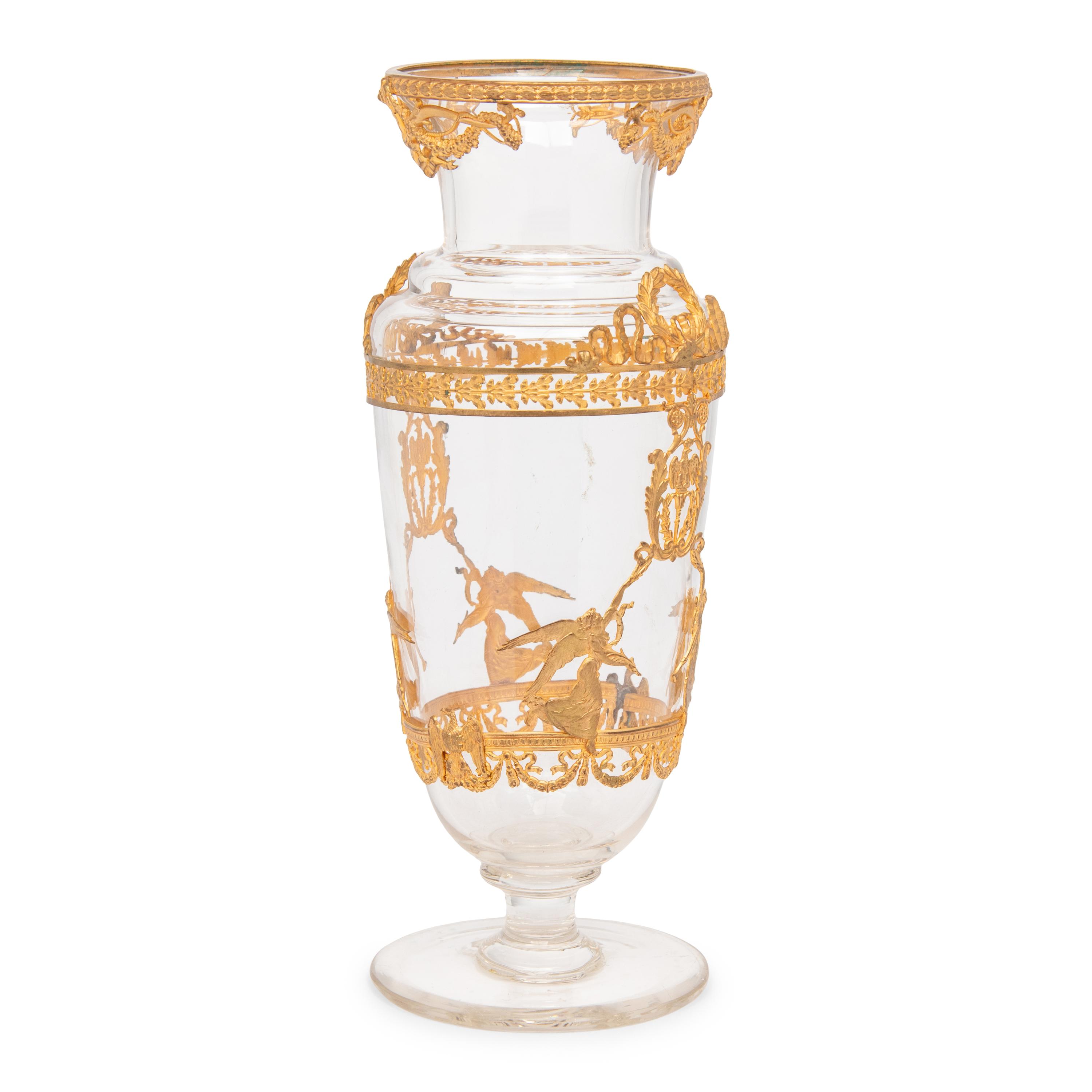 A French Neoclassical Style Gilt Metal Mounted Glass Vase