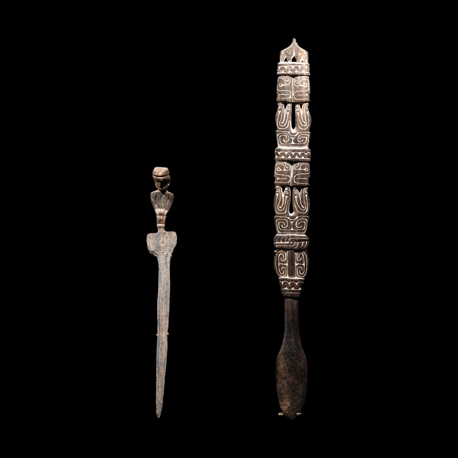 An Indonesian Wood Kris Knife and an Oceanic Wood Lime Spatula