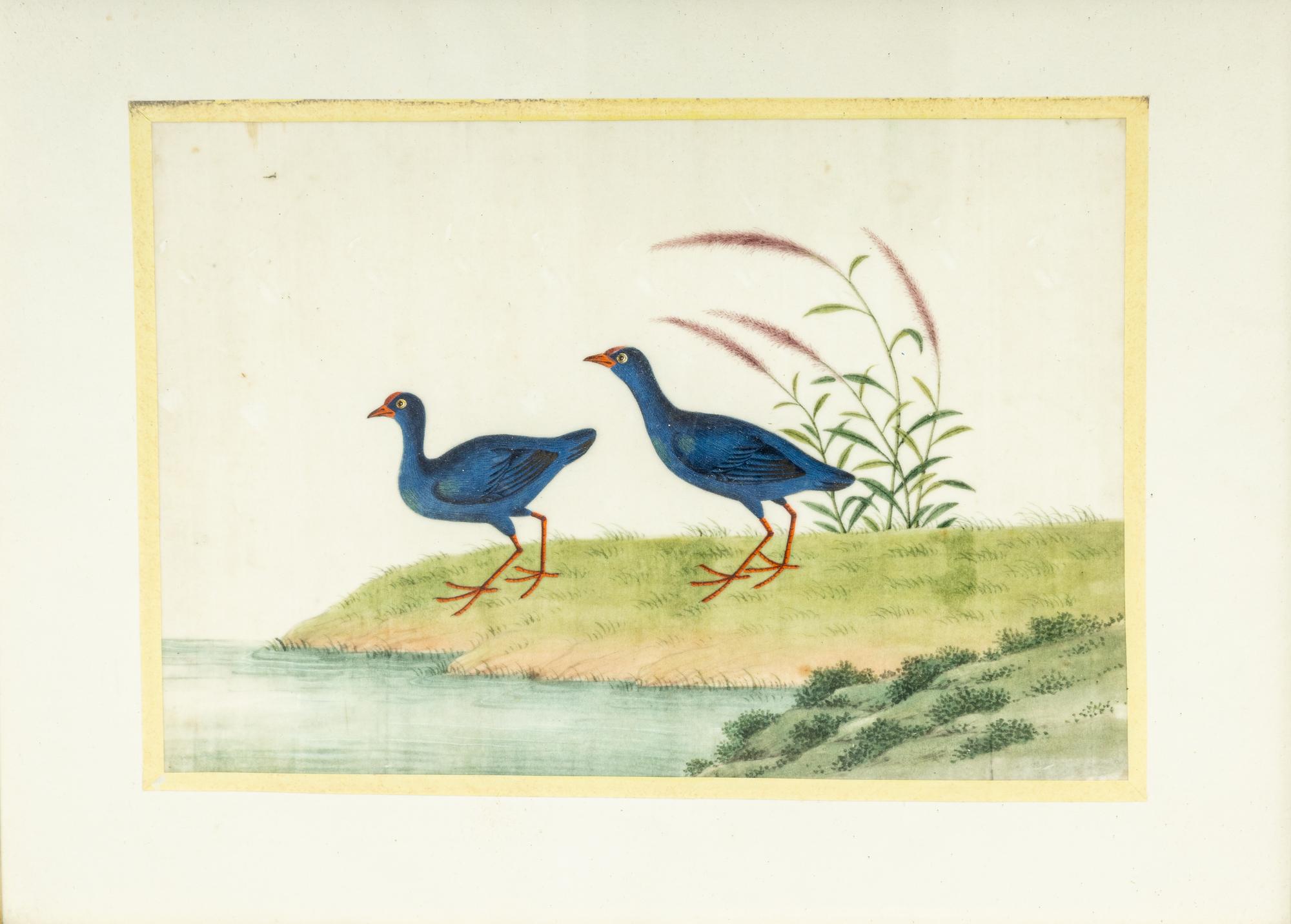 A Pair of Chinese Export Pith Paintings Mounted as Side Tables