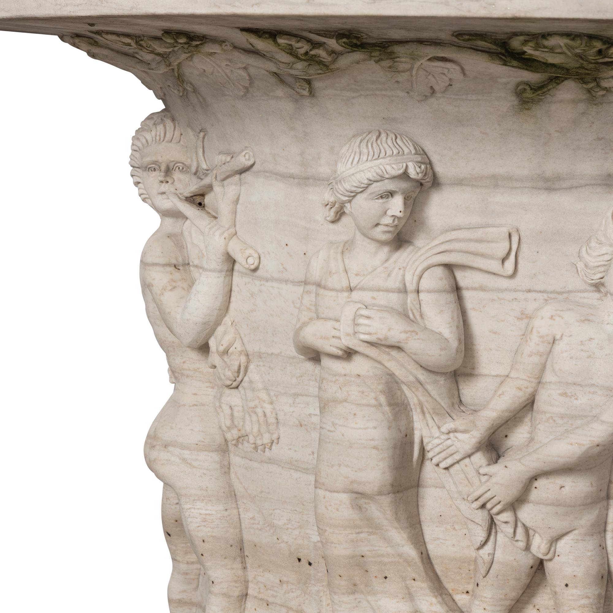 A Monumental Carved Marble Garden Urn and Plinth
