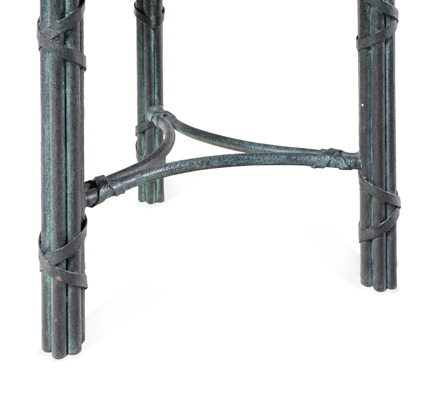 A Pair of Patinated Metal and Marble Side Tables