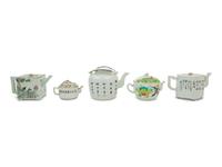Five Chinese Famille Rose Porcelain Teapots