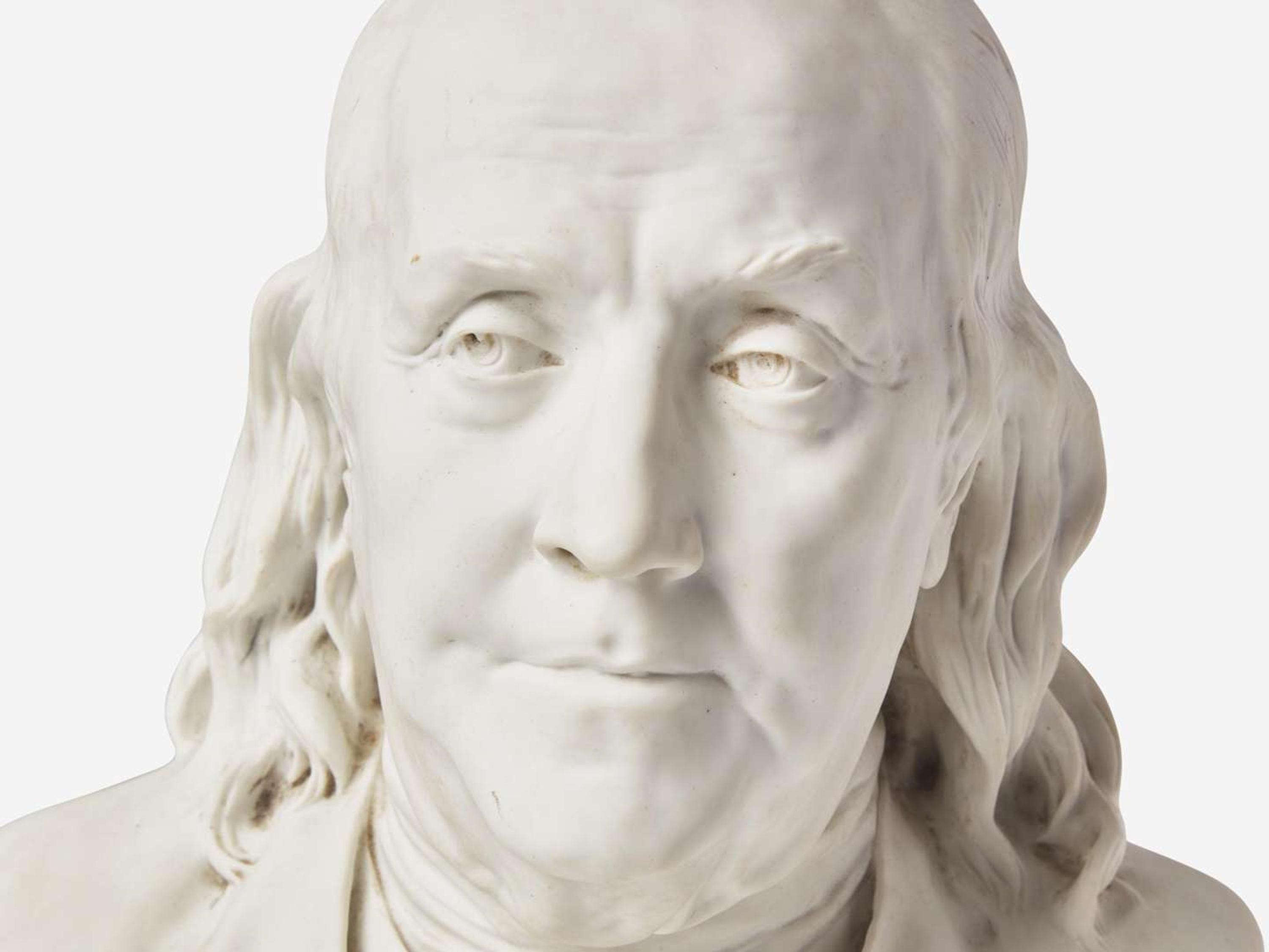 After Jean-Antoine Houdon (French, 1741-1828), Parian bust of Benjamin Franklin (1706-1790), marked Sevres, early 20th century