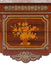 A Transitional Style Gilt Bronze Mounted Marquetry Commode