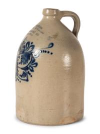 A Two-Gallon Cobalt Decorated Stoneware Advertising Jug