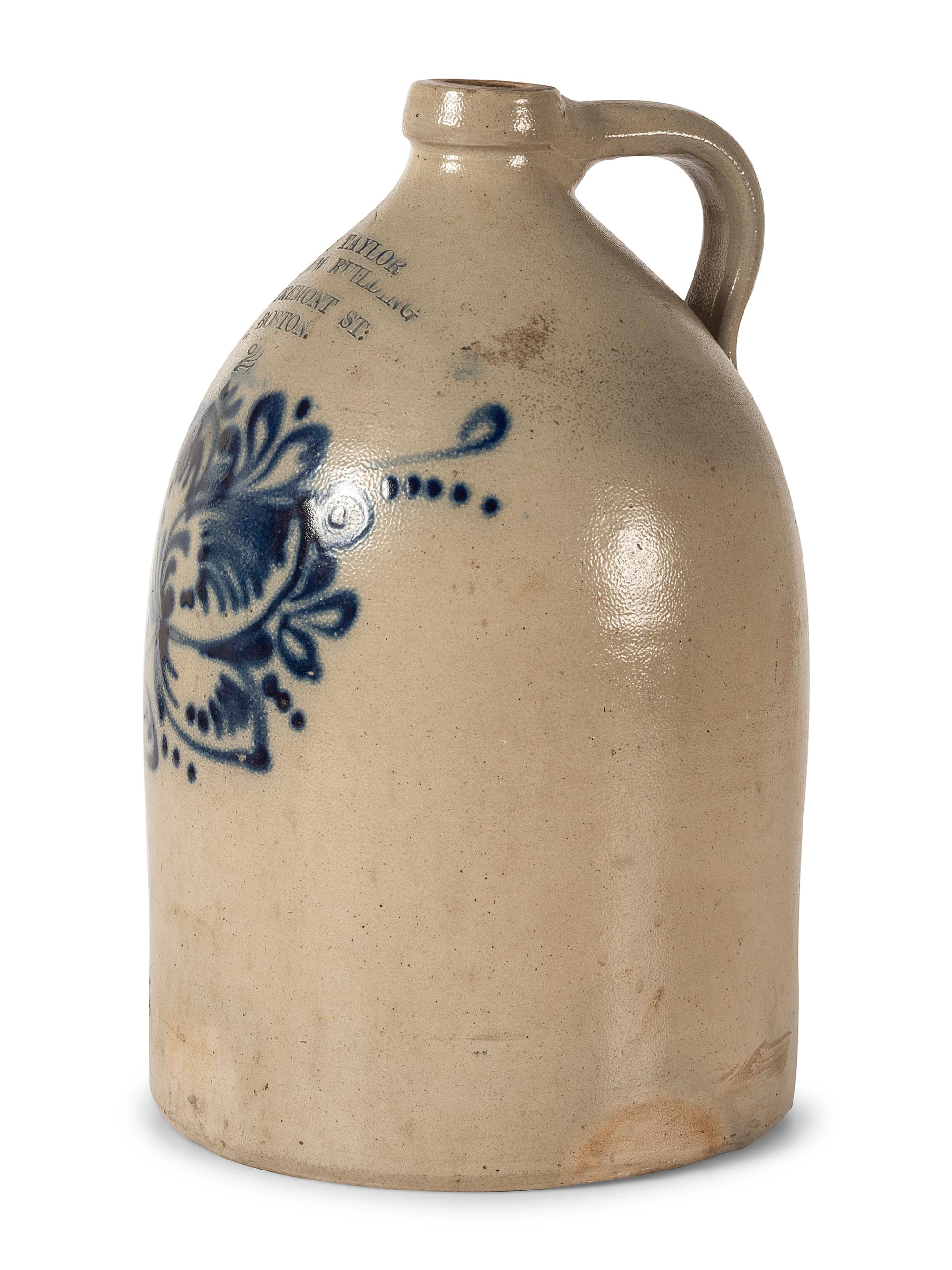 A Two-Gallon Cobalt Decorated Stoneware Advertising Jug