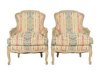 A Pair of Louis XV Style Cream-Painted Bergères