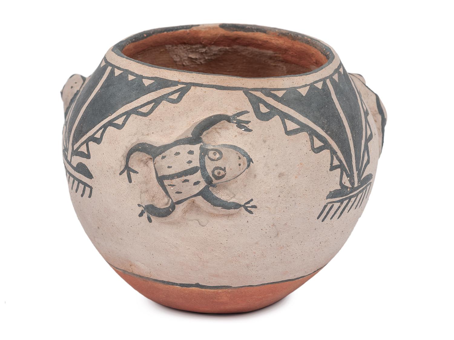 Cochiti Jar, with Relief Carved Frogs