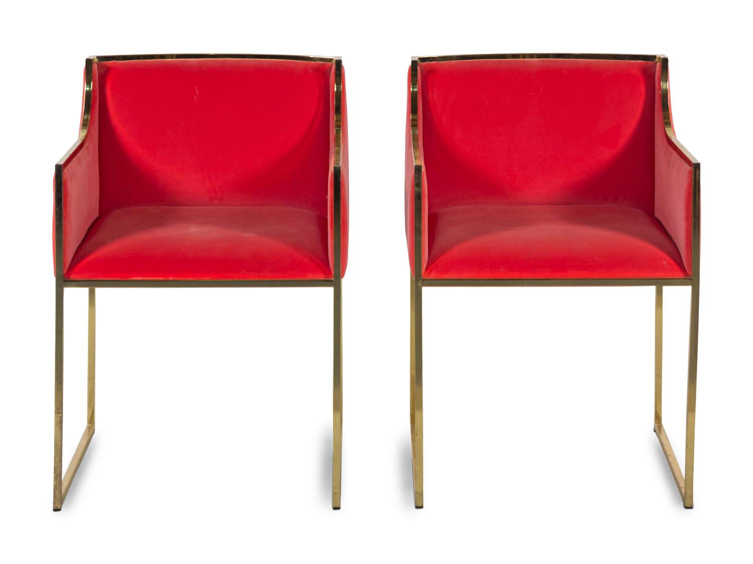 A Pair of Contemporary Velvet Upholstered Brass Armchairs