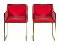 A Pair of Contemporary Velvet Upholstered Brass Armchairs