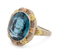 A 14 Karat Tricolor Gold and Synthetic Blue Spinel Ring, LaFrance,