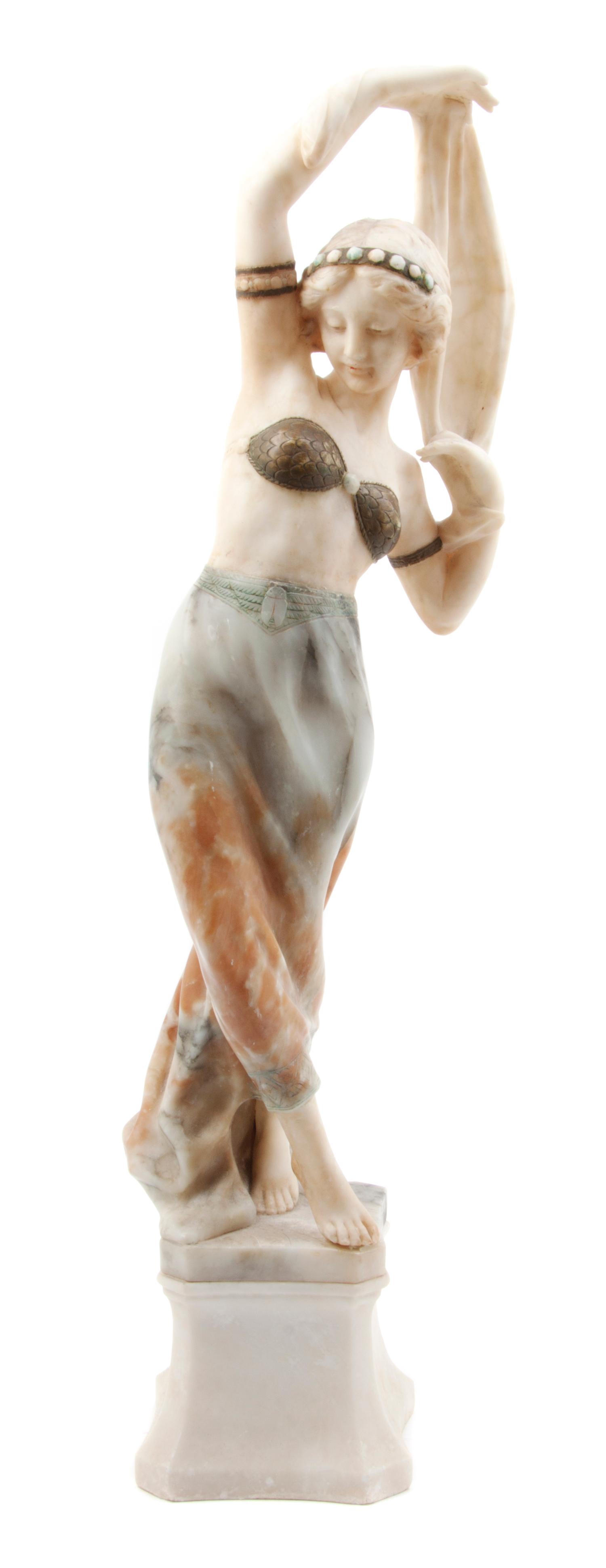 An Italian Carved Alabaster and Polychrome Decorated Figure, Height 28 1/2 inches.