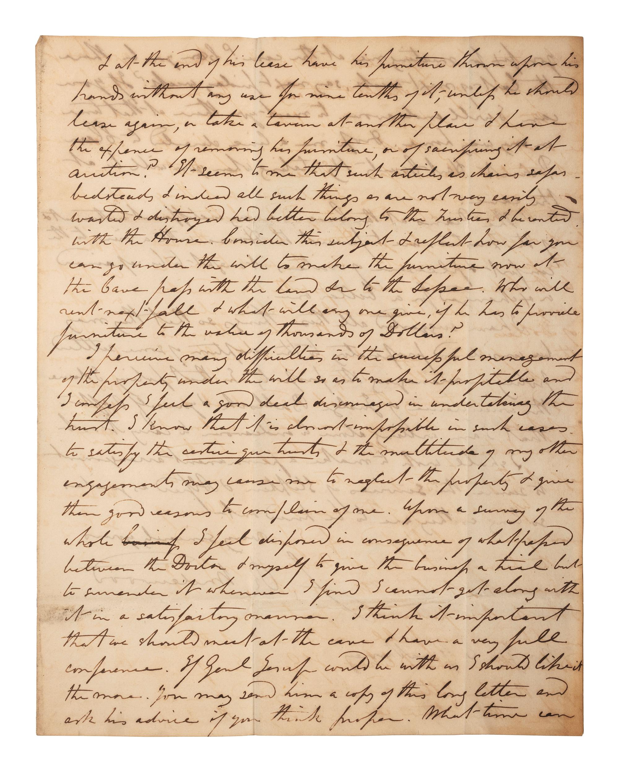[KENTUCKY - MAMMOTH CAVE]. UNDERWOOD, Joseph Rogers (1791-1876). Autograph letter signed ("J.R. Underwood") to George C. Gwathmey. Tompkinsville, KY, 23 April 1849. 6 pages, 8vo, toned, integral leaf.