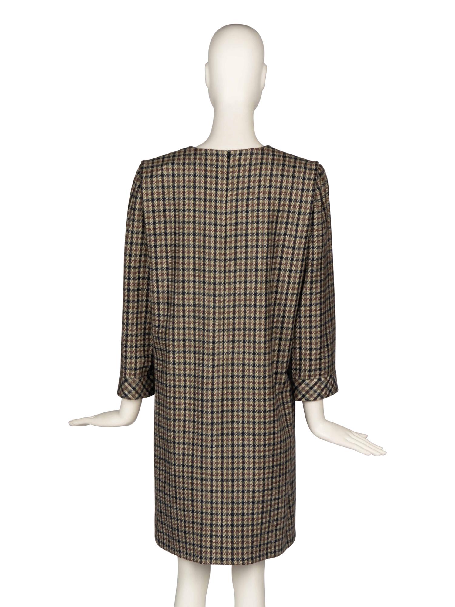 Pierre Cardin Haute Couture Plaid Dress With Leather Details