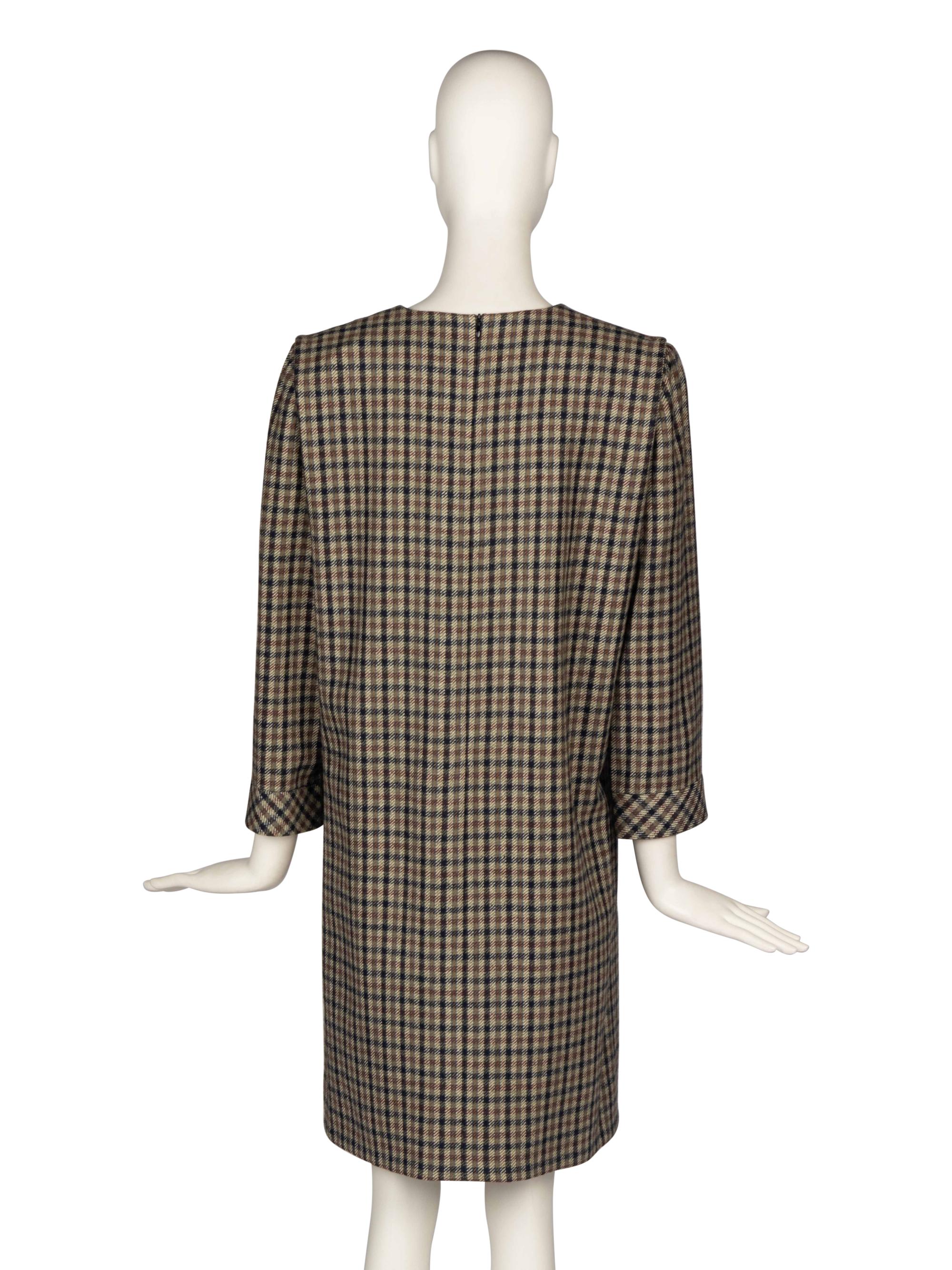 Pierre Cardin Haute Couture Plaid Dress With Leather Details