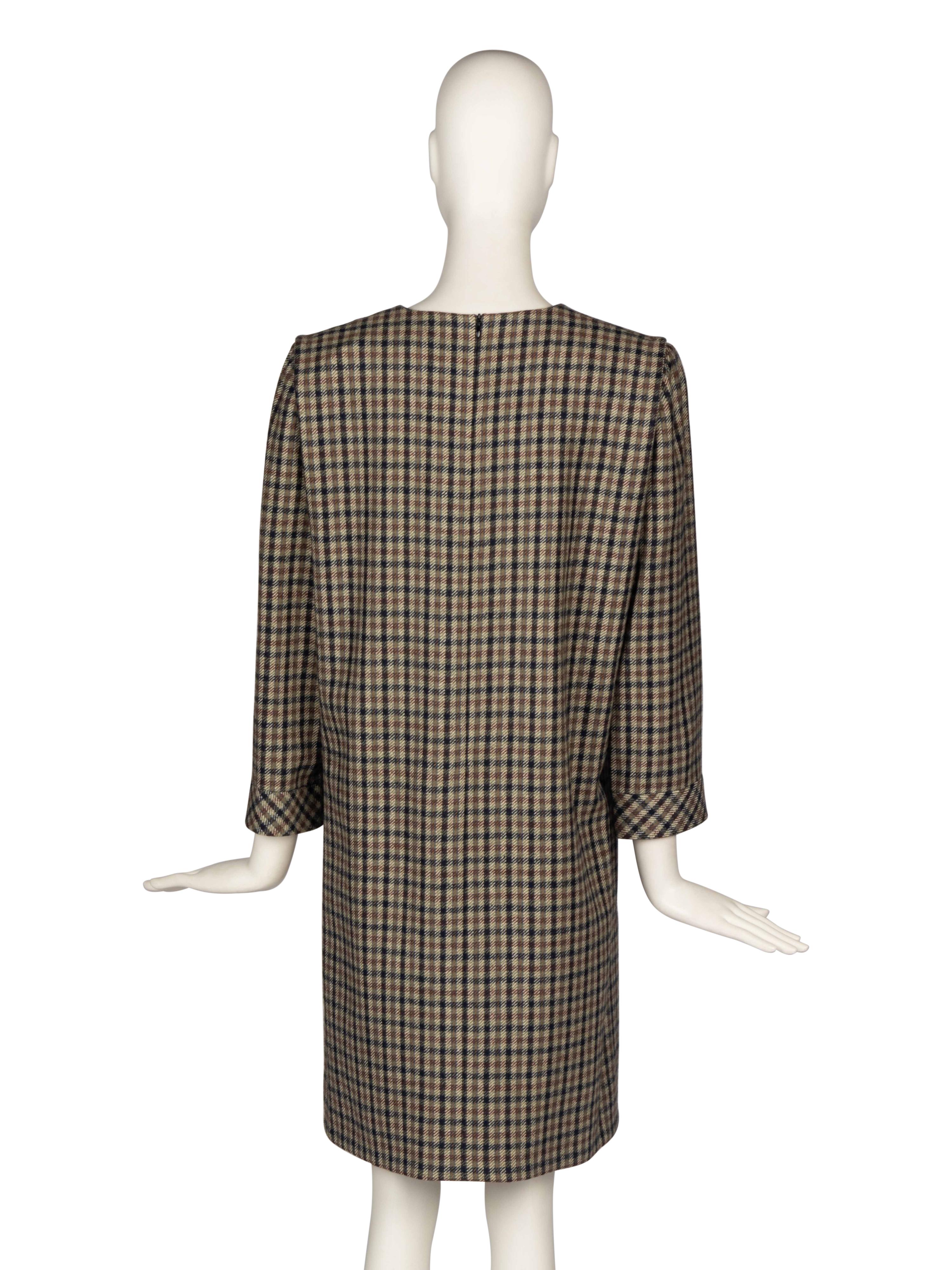 Pierre Cardin Haute Couture Plaid Dress With Leather Details