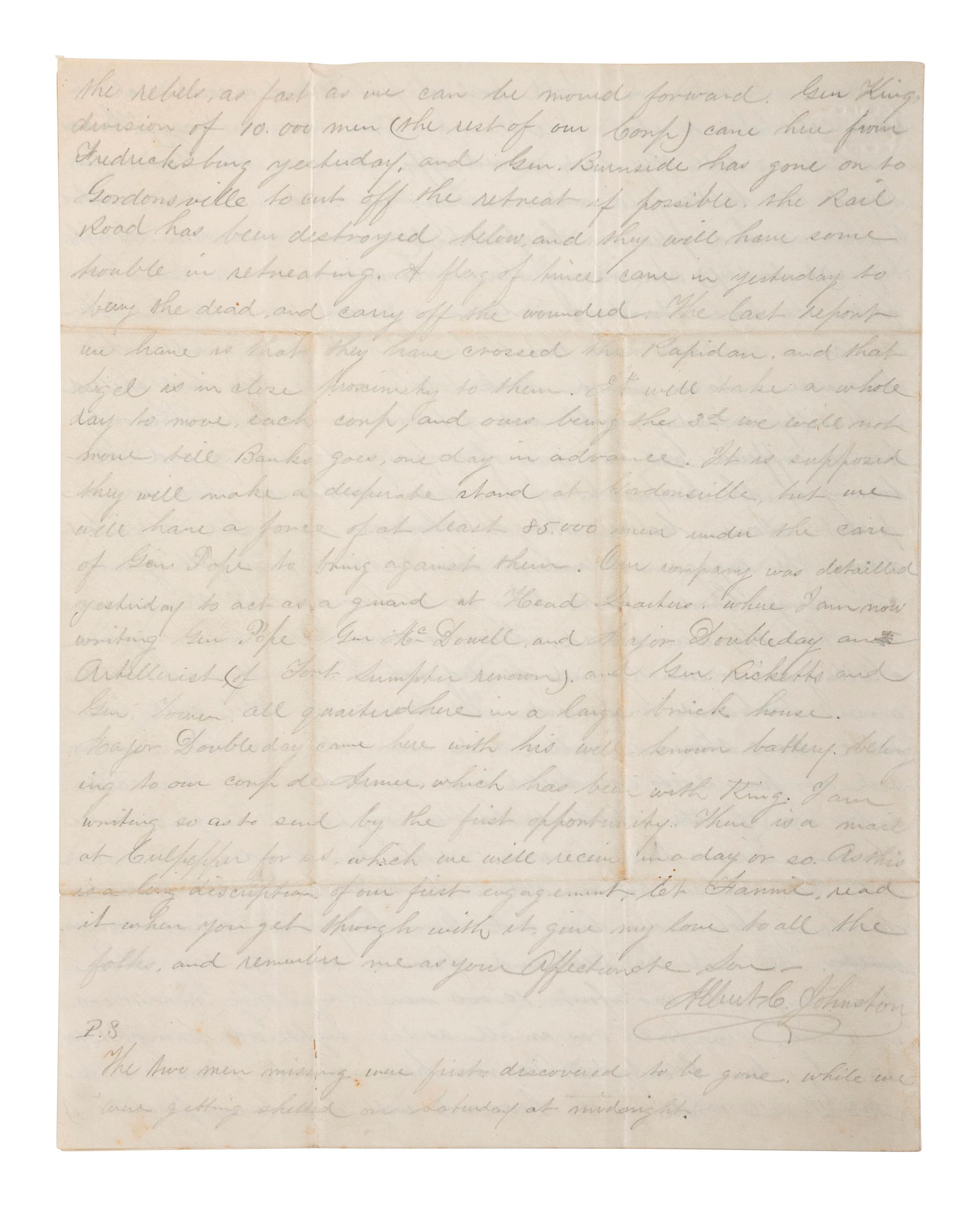 [CIVIL WAR]. Archive related to Albert Campbell Johnston and Nathaniel Dillhorn, 90th Pennsylvania Volunteers, incl. letter detailing the Battle of Cedar Mountain.