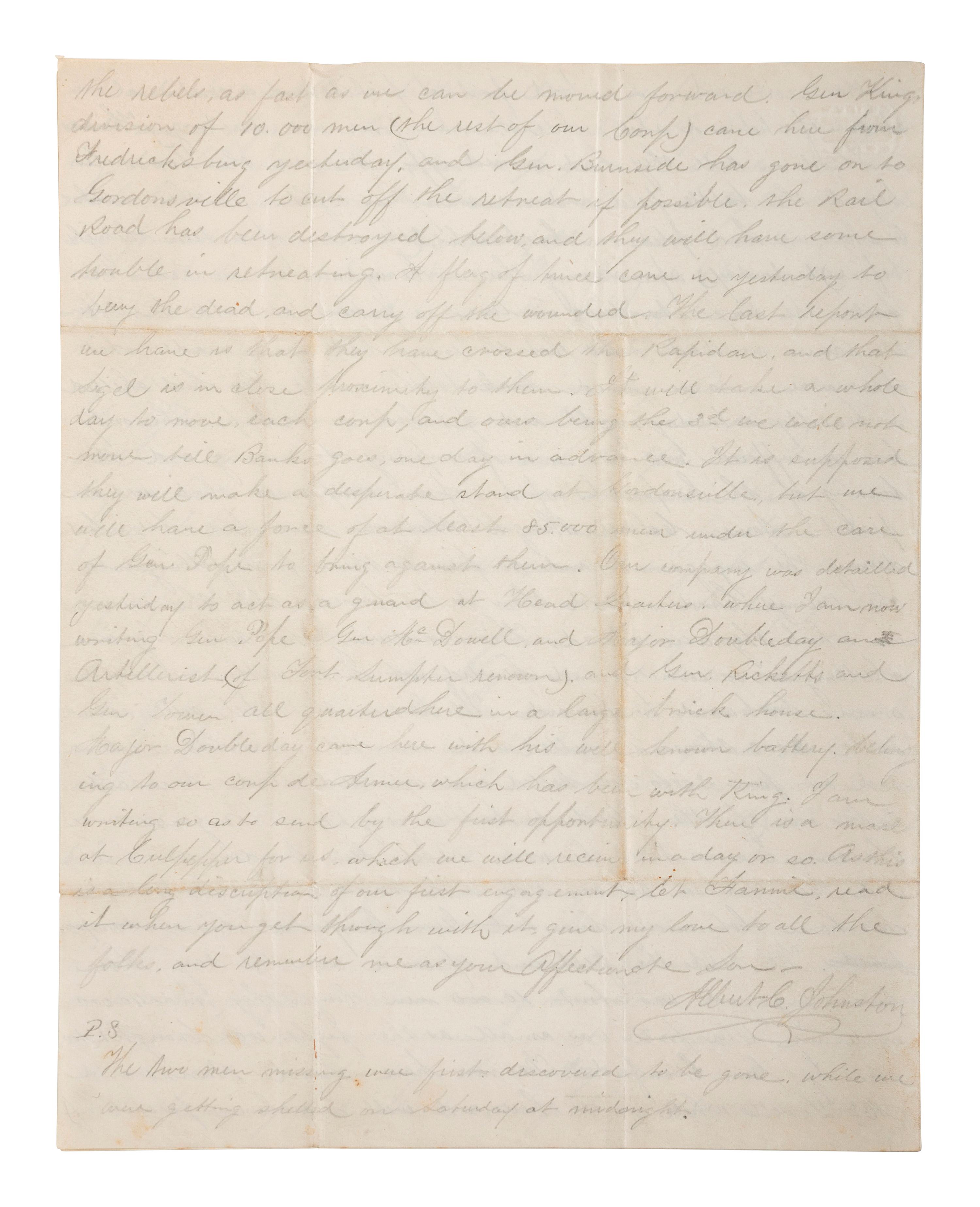 [CIVIL WAR]. Archive related to Albert Campbell Johnston and Nathaniel Dillhorn, 90th Pennsylvania Volunteers, incl. letter detailing the Battle of Cedar Mountain.