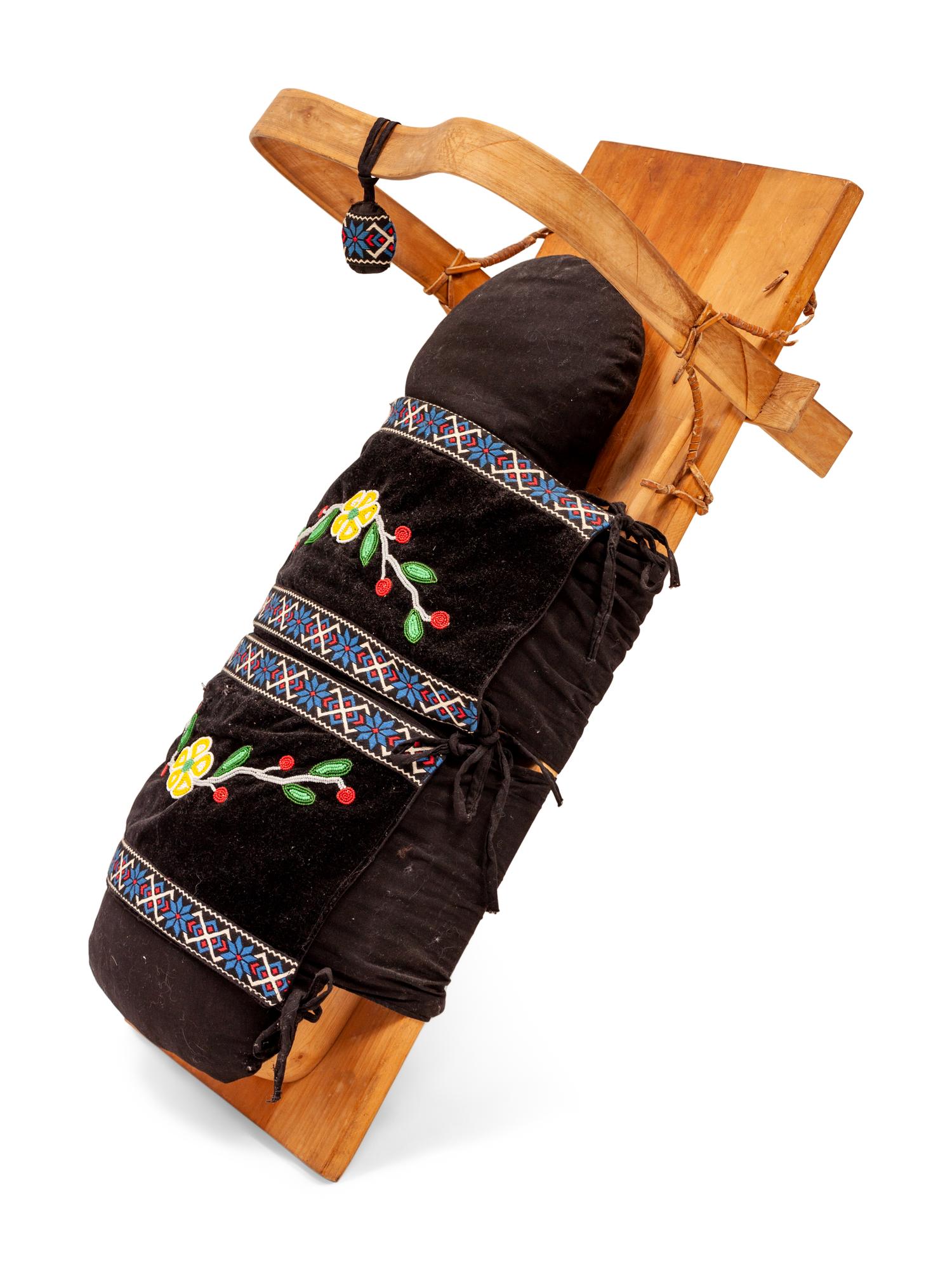 Beaded Velvet Cradle, with Bentwood Frame
