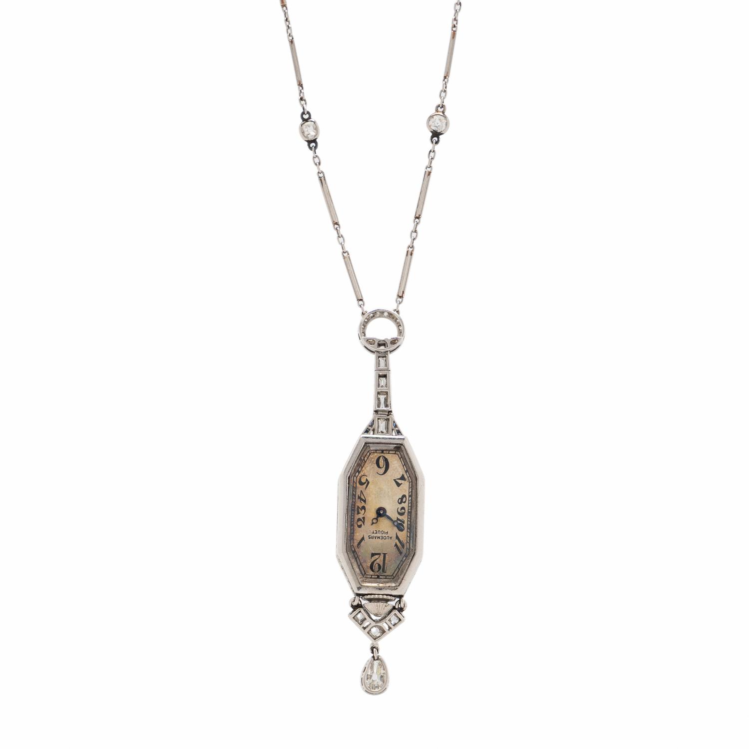 AUDEMARS PIGUET, ART DECO, DIAMOND AND SAPPHIRE PENDANT WATCH
