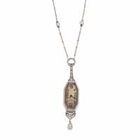 AUDEMARS PIGUET, ART DECO, DIAMOND AND SAPPHIRE PENDANT WATCH