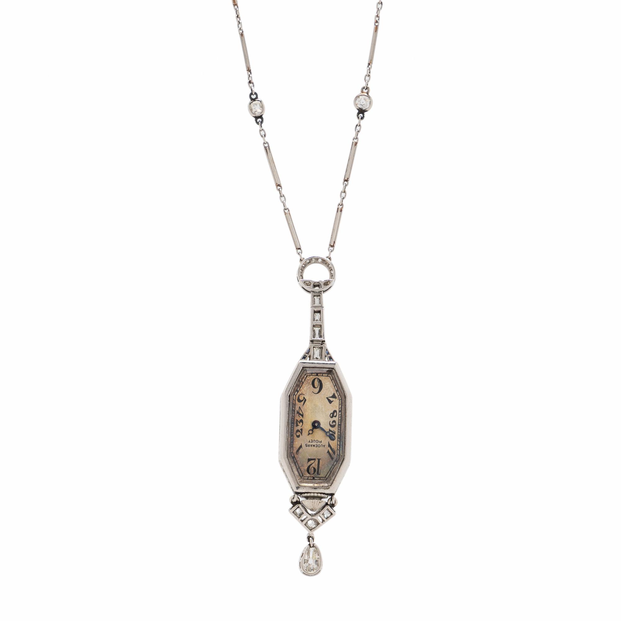 AUDEMARS PIGUET, ART DECO, DIAMOND AND SAPPHIRE PENDANT WATCH