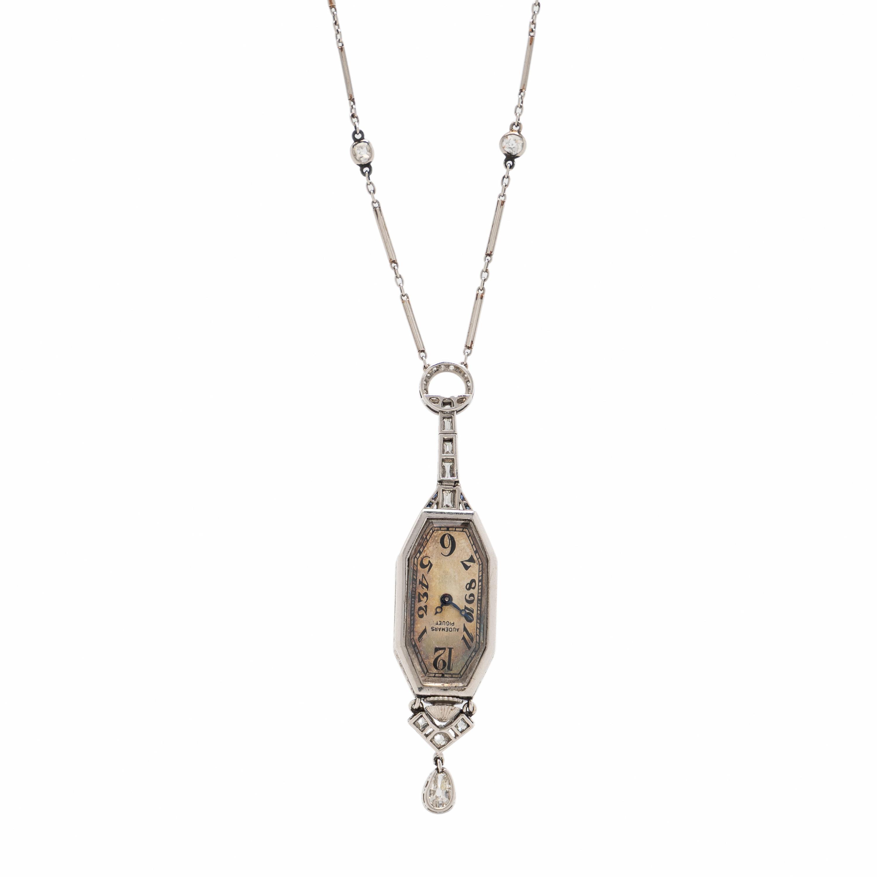 AUDEMARS PIGUET, ART DECO, DIAMOND AND SAPPHIRE PENDANT WATCH