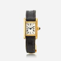 A gold strap wristwatch, Cartier Paris, Tank
