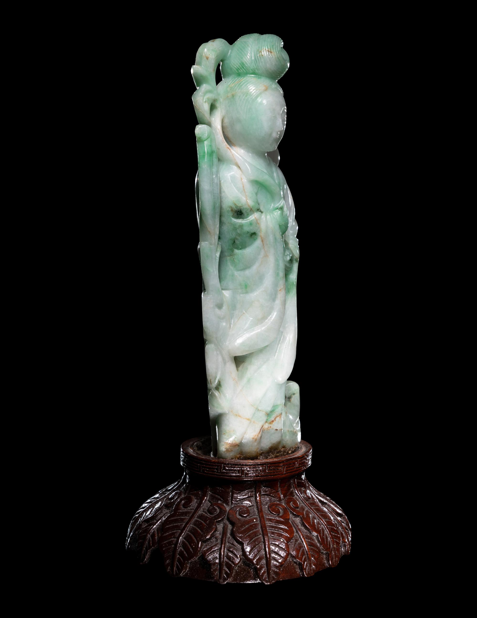 A Chinese Apple Green and Celadon Figure of Female Immortal