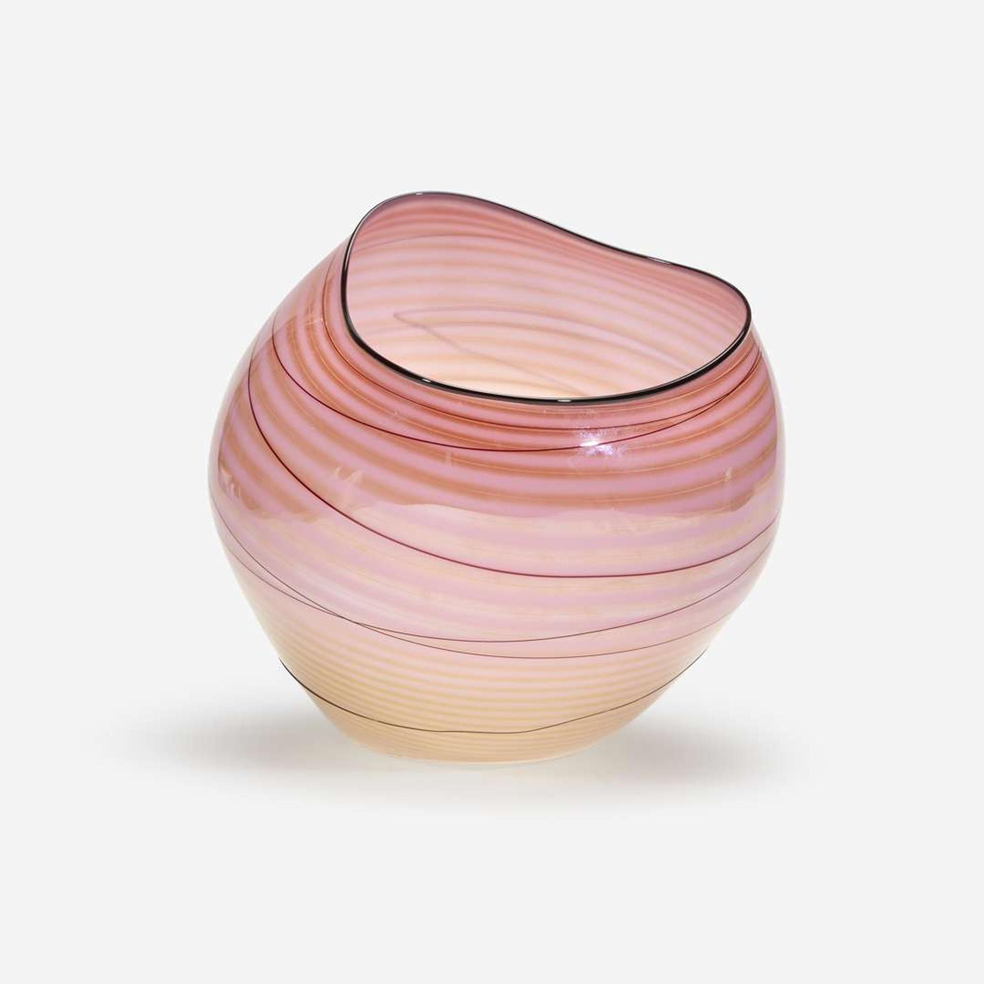 Dale Chihuly (American, b. 1941) Coral Basket with Golden Lip Wrap, Portland Press, USA, 1998